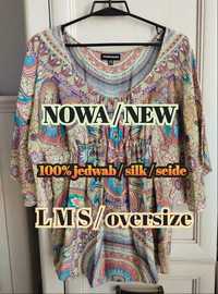 L M S oversize nowa bluzka tunika boho hippie festiwal 100% jedwabna