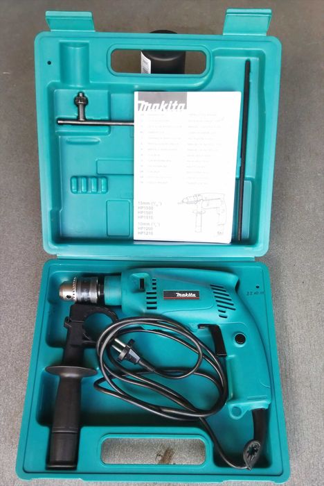 Дрель ударная Makita HP1500, в твёрдом кейсе и полном комплекте