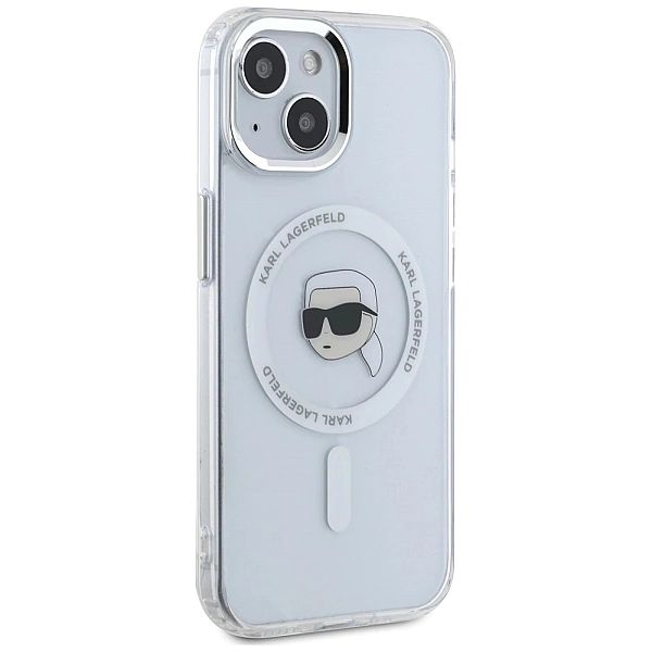 Etui Karl Lagerfeld IML Metal Karl Head MagSafe do iPhone 15 Plus biał