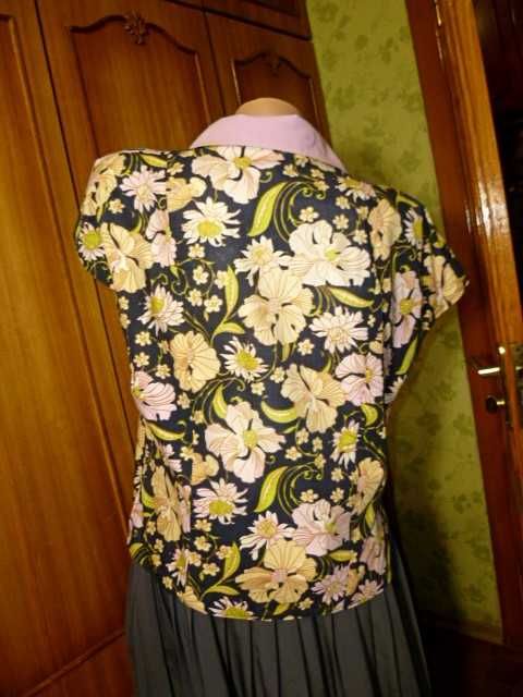 Блузка кофточка 48-50 хлопковая летняя в цветах, винтаж СССР