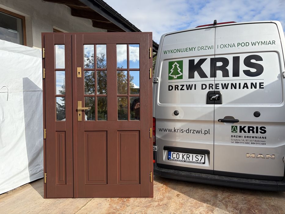 Drzwi zwenętrzne drewniane dwuskrzydłowe Na wymiar Cała Polska i UE