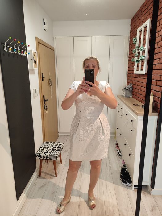 Sukienka biała srebro wizytowa wesele komunia