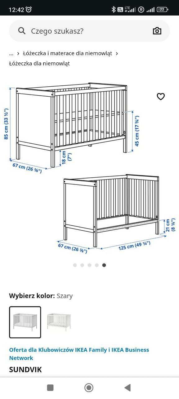 Łóżeczko Ikea Sundvik z materacem Nikola