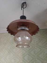 Lampa PRL vintage retro miedziana żyrandol szklany antyk super stan