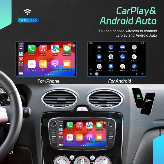 Rádio Ford Focus S-Max Galaxy Kuga Android Auto Carplay 4/64GB WiFi BT