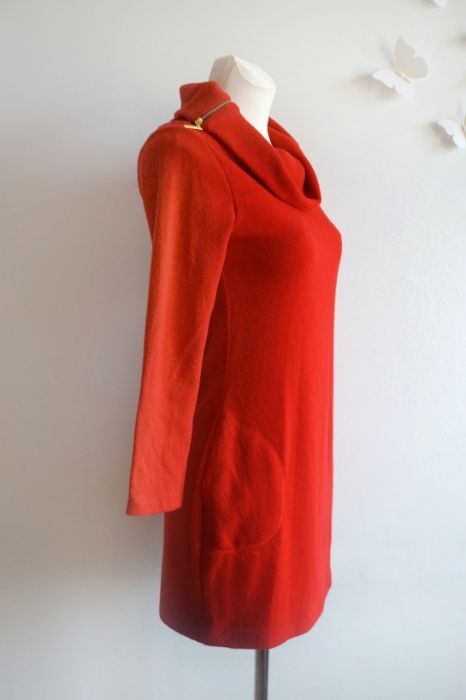 Zjawiskowy czerwony sweter tunika kieszenie S/M