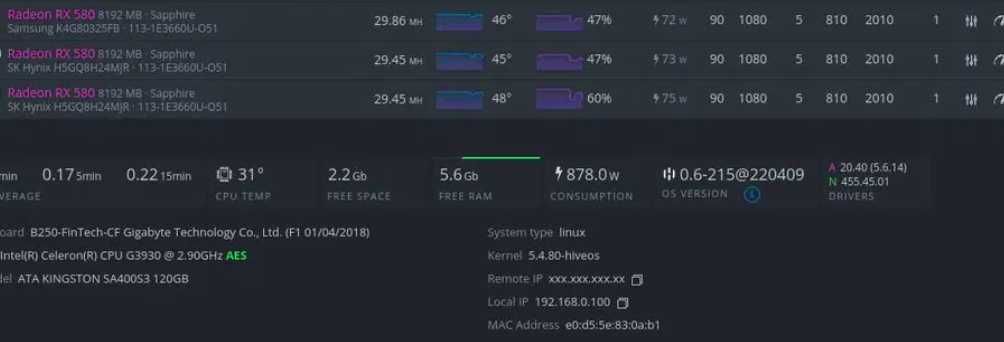 Koparka kryptowalut 360mhs, 12x RX 580 Sapphire NITRO+ 8GB