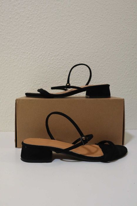 Sandálias Pretas Open toes tiras corda salto, 38