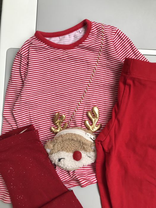 Костюм новорічний різдвяний лосінки легінси з оленем 18-24 м