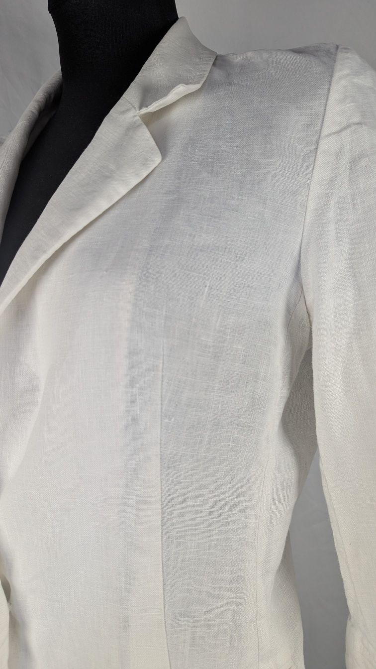 Denim Co lniana letnia biała marynarka żakiet 100% len 38