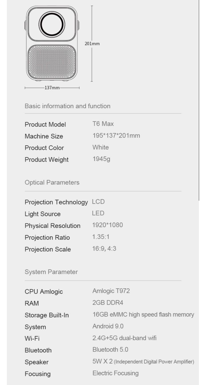 Projetor Xiaomi Wanbo T6 Max 4k 5G