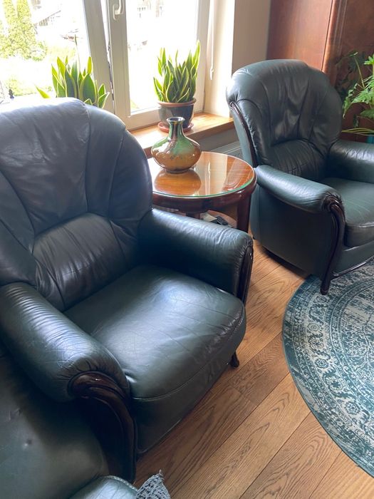 Zestaw wypoczynkowy skórzany, fotele plus sofa
