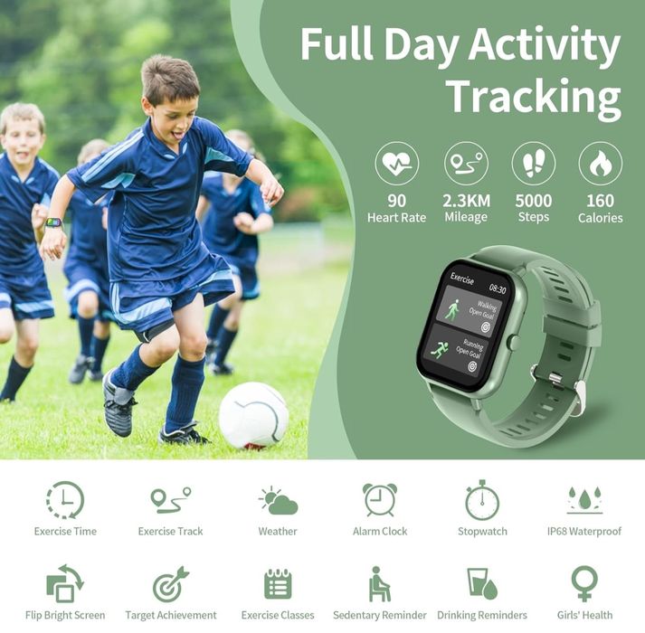 JUBUNRER Smartwatch Dzieci Monitor Snu Krokomierz 3+ Lata zielony