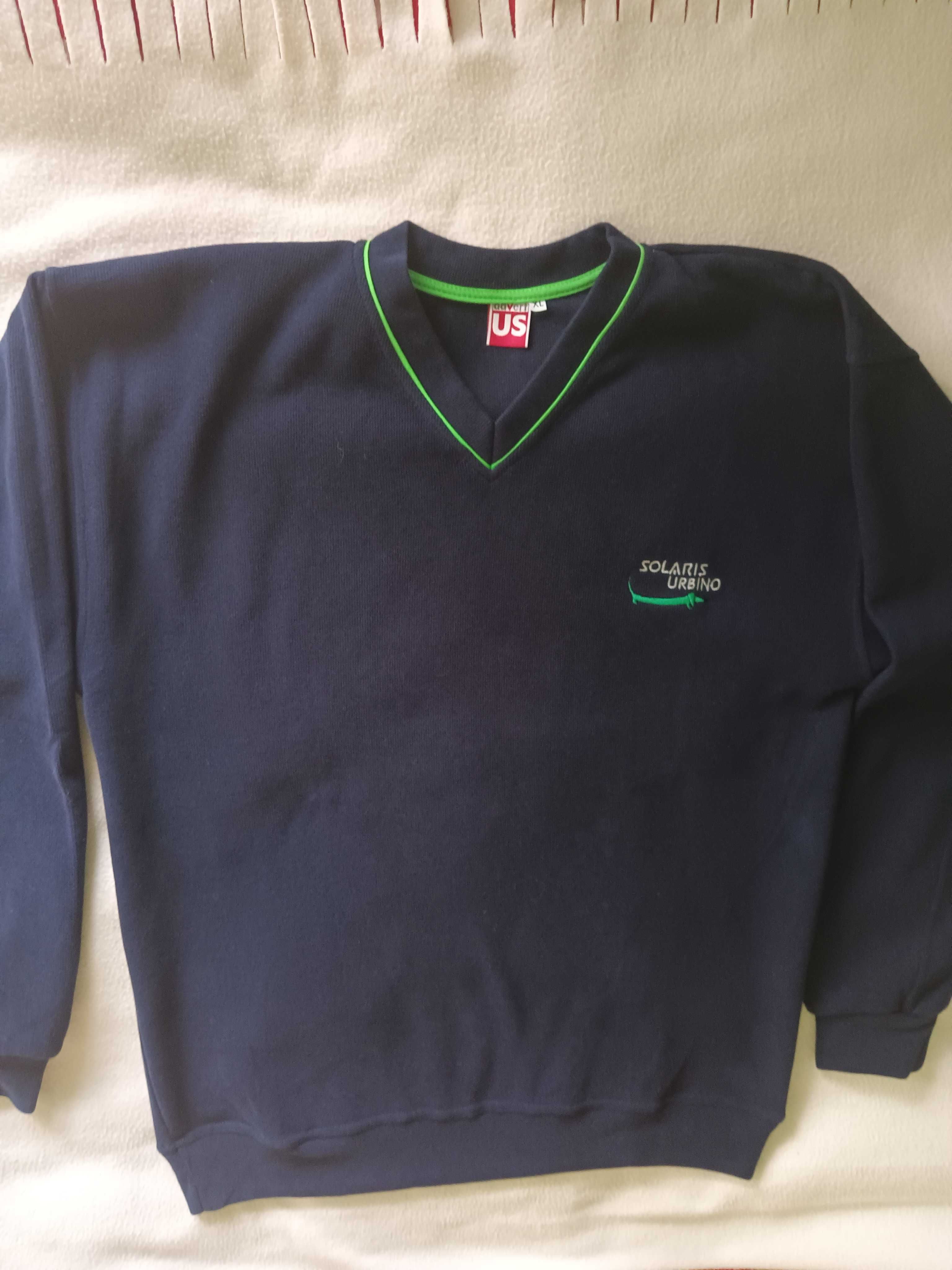 Sweter bluza męska granatowa z ozdobną jasną zielenią duża XL