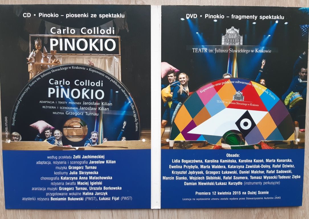 Pinokio na dvd z teatru J.Słowackiego w Krakowie. Dwie płyty.