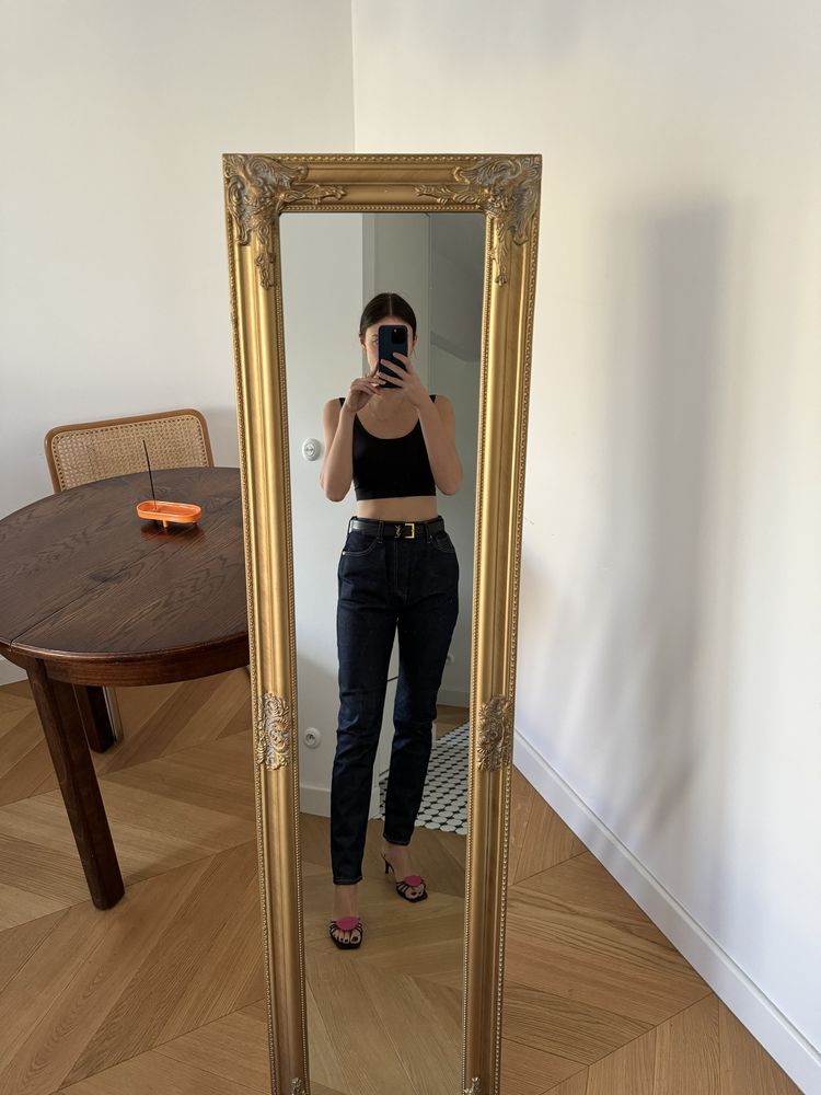 Granatowe spodnie Levis W28 L31 wysoki stan rurki niebieskie