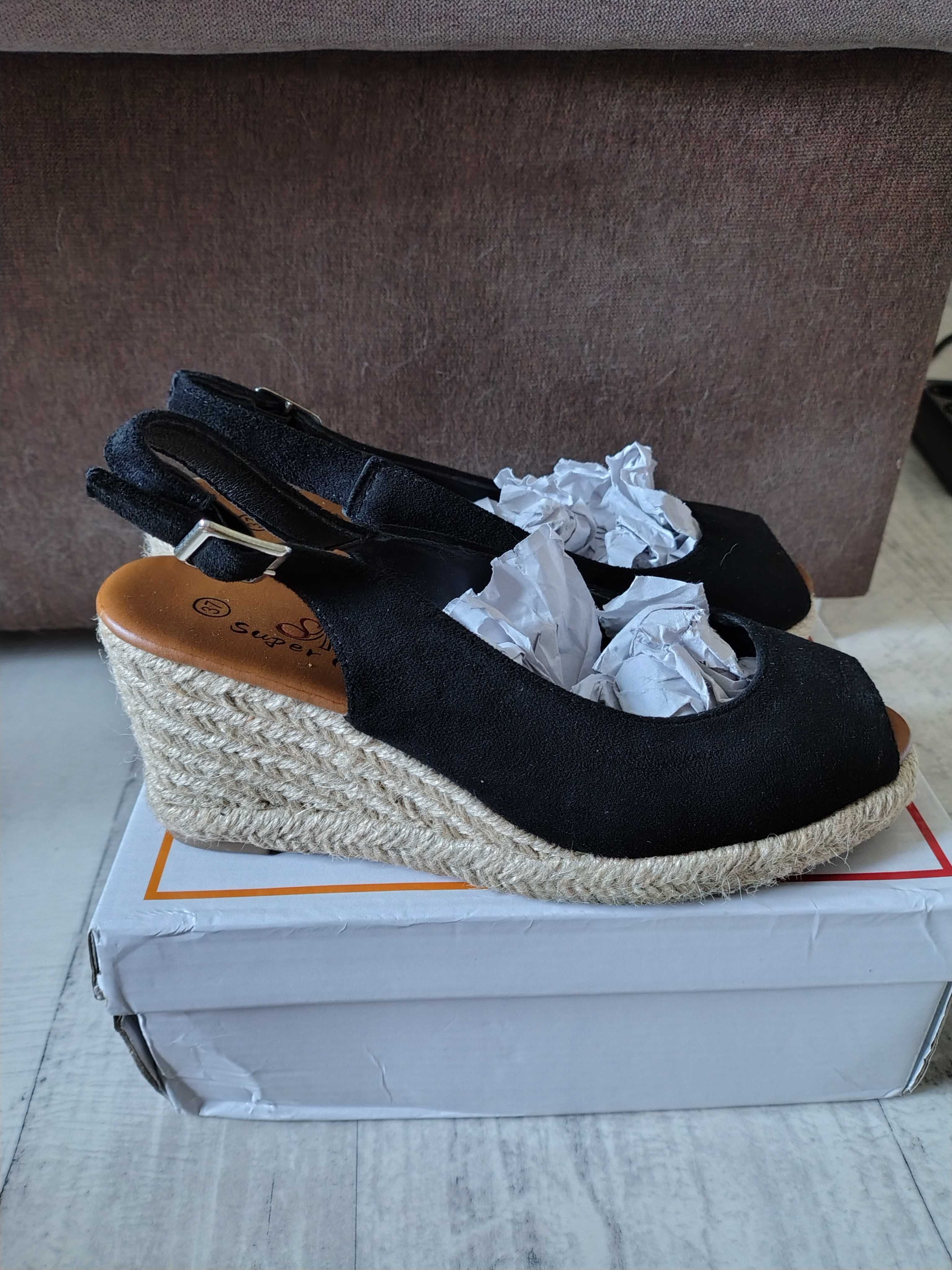 Espadryle czarne open toe 37