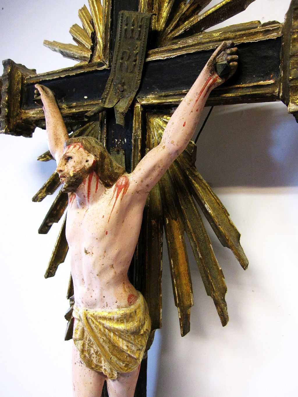 antigo crucifixo - madeira policromada-início Sec. XIX-66 cm de altura