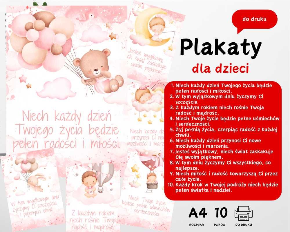 Plakaty dla dzieci chrzest urodziny roczek- dziewczynka
