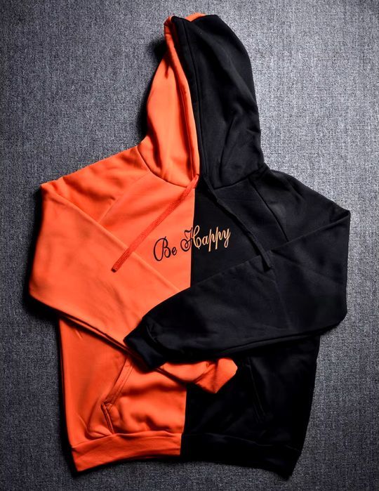 Męska Bluza Dwukolorowa z Kapturem Nadruk Uśmiech - BE HAPPY - 3XL