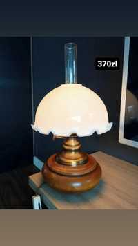 Stara lampa drewniana nocna stołowa vintage retro PRL klosz lampka