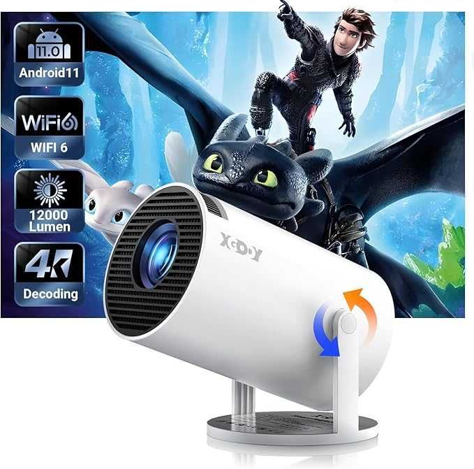 Projektor Mini 4K 1080P XGODY Gimbal 3 WiFi 6, Bluetooth Android 11