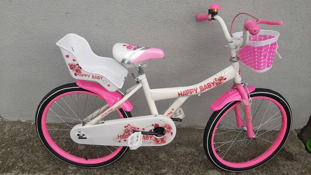 Rower dla dziewczynki 20 cali happy baby, koszyk ,fotelik  od 6 -9 lat