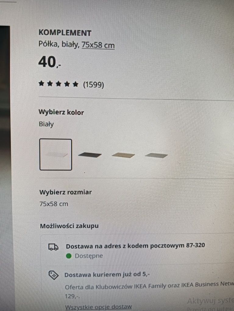 Komplement półka Ikea 75 x 58 pax