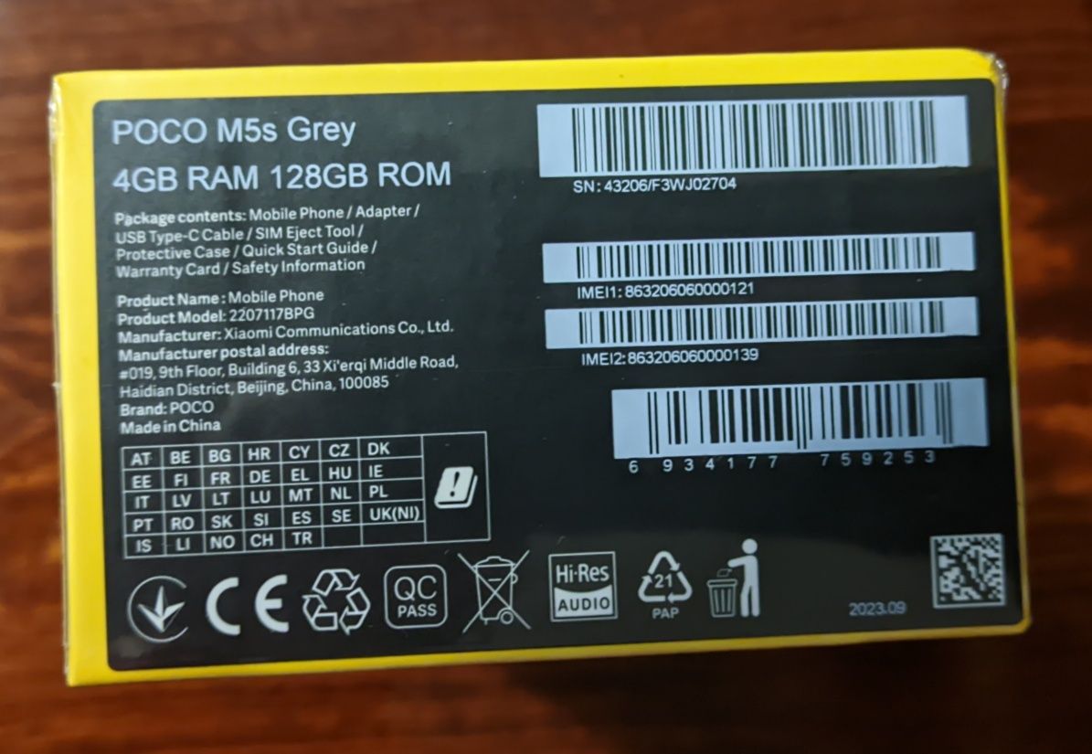 Продам новый Poco M5S 4/128 Gray