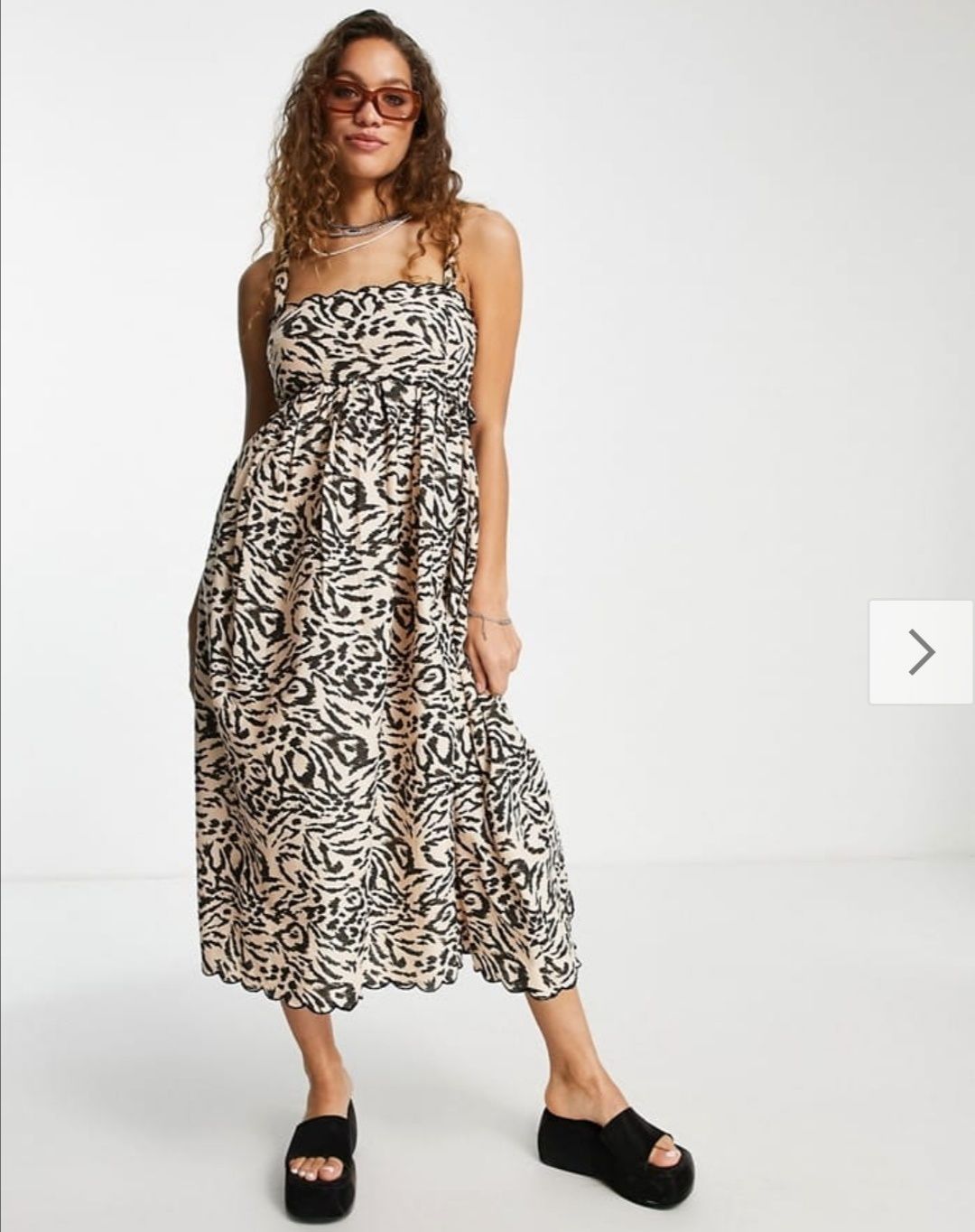 ASOS lniana sukienka midi animal print