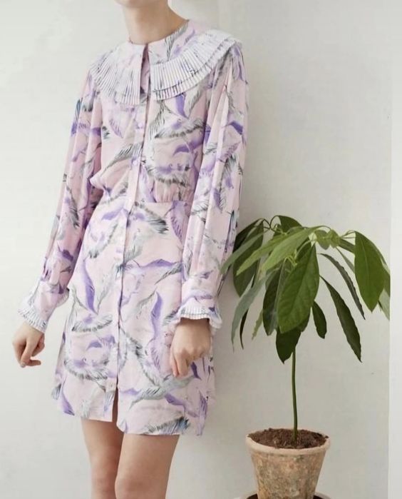 Sukienka H&M wiskoza kołnierz retro vintage kwiaty