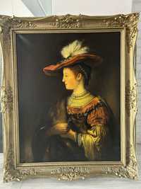 obraz w zlotej ramie kopia Rembrandta 100x120