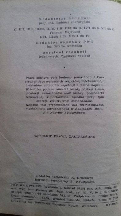 Poradnik mechanika samochodowego 1955 unikat
