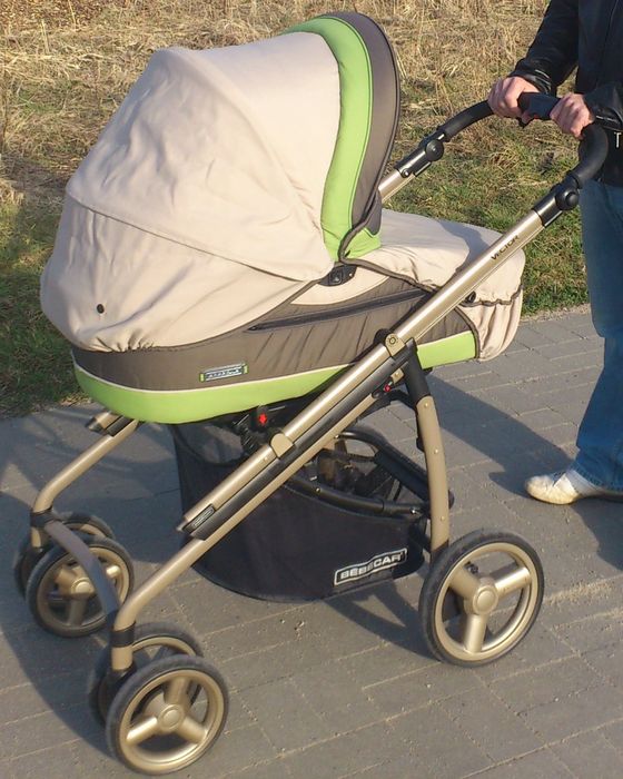 Elegacki wózek  głęboko- spacerowy Bebecar 3 w 1 z dodatkami extra