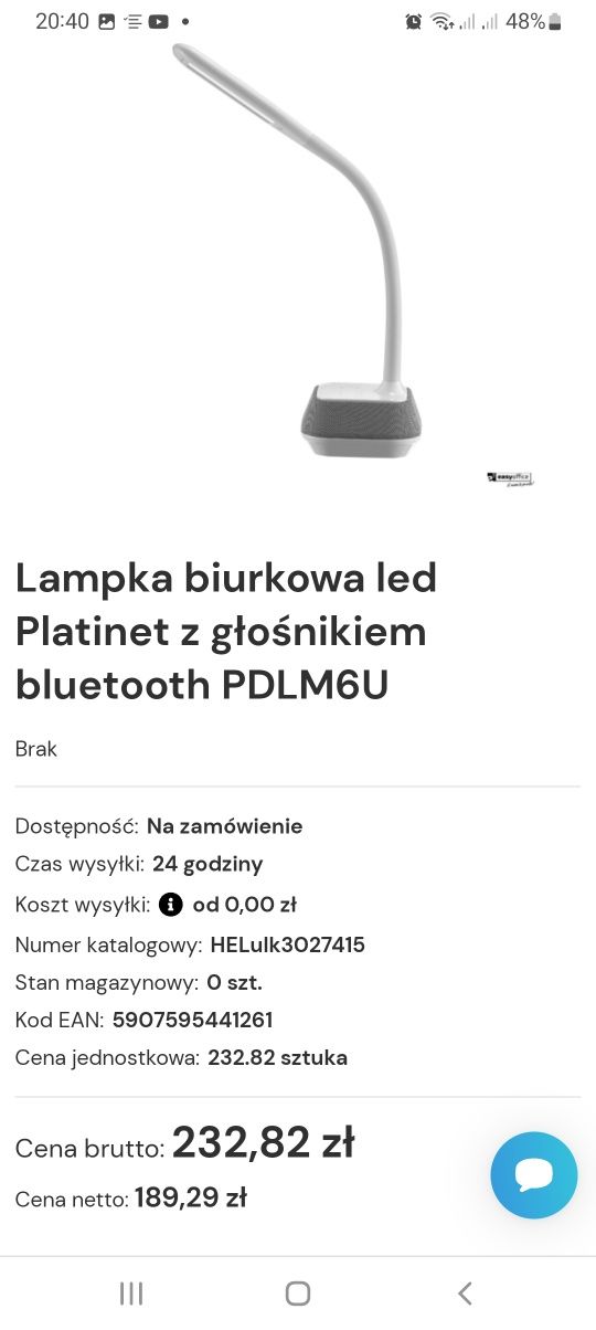 Lampka Led dotykowa z głośnikiem bluetooth Nowa