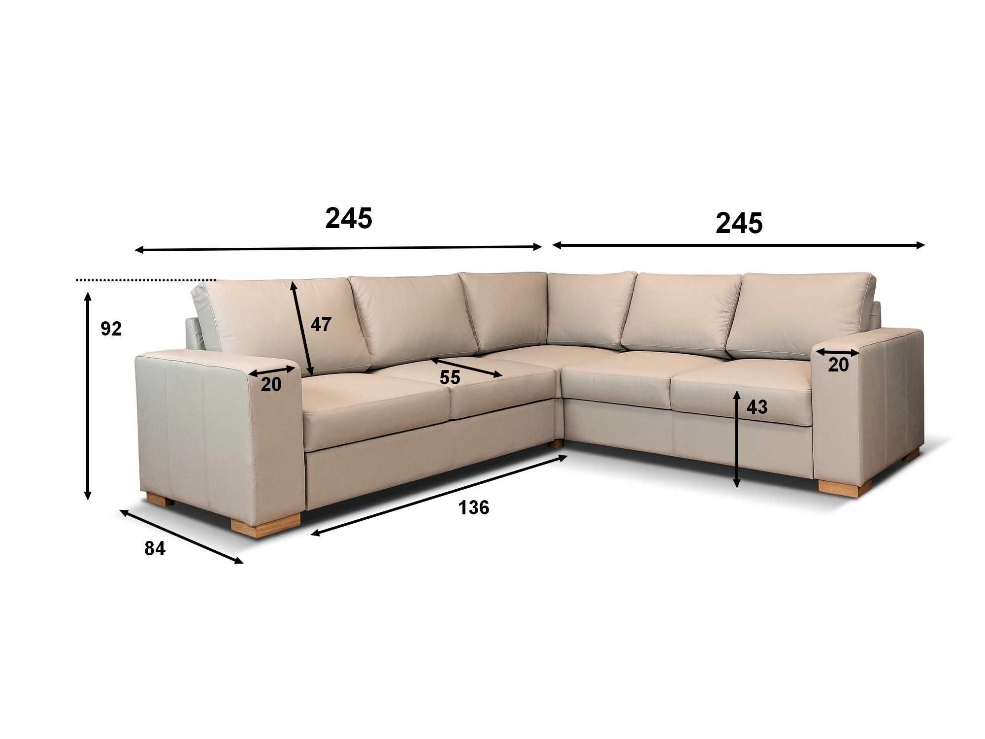 Narożnik ze skóry 245x245 sofa skórzana rogówka SKÓRA nat.