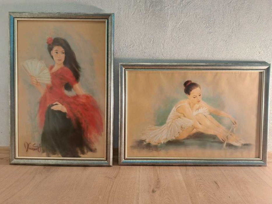 Obraz pastele na papierze w ramie, kobieta Seniorita tancerka flamenco