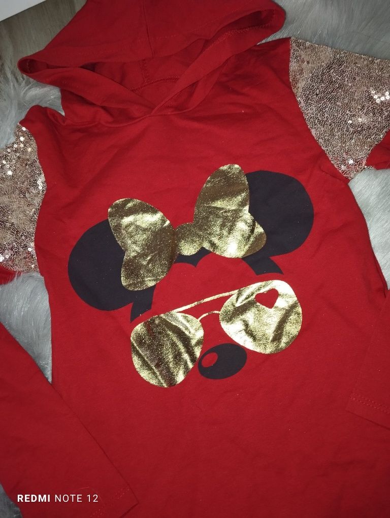 NOWA sukienka myszka Minnie Mouse cekiny z długim rękawem kapturem baw