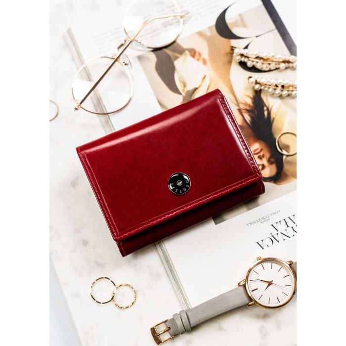 PETERSON portfel damski skórzany elegancki z biglem P224 czerwony