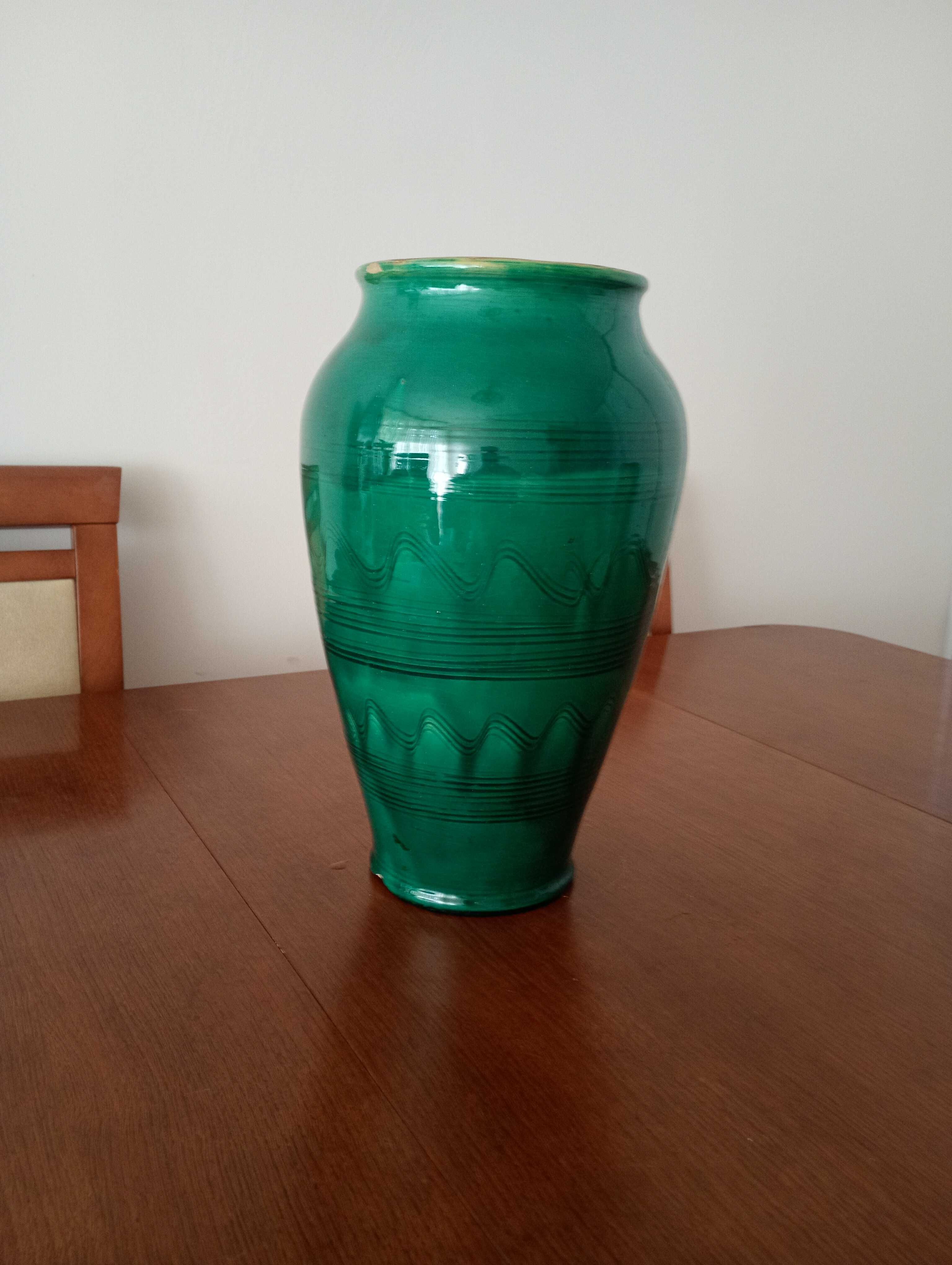 Stary duży wazon textilpol połysk zielony ceramika
