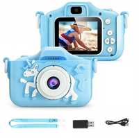Aparat cyfrowy dla dzieci kamera HD ochronne etui Jednorożec niebieski