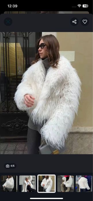 Жіноча шуба пухнаста хутро лами зимна тепла біла