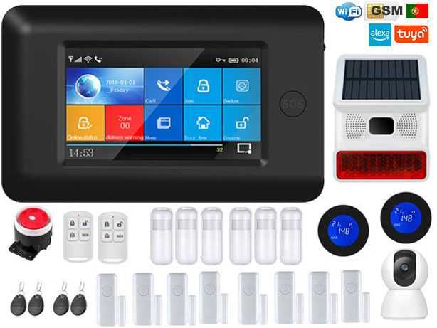 Alarme Tuya sem Fios GSM/WiFi + Sirene Solar + 16 Sensores (NOVO)