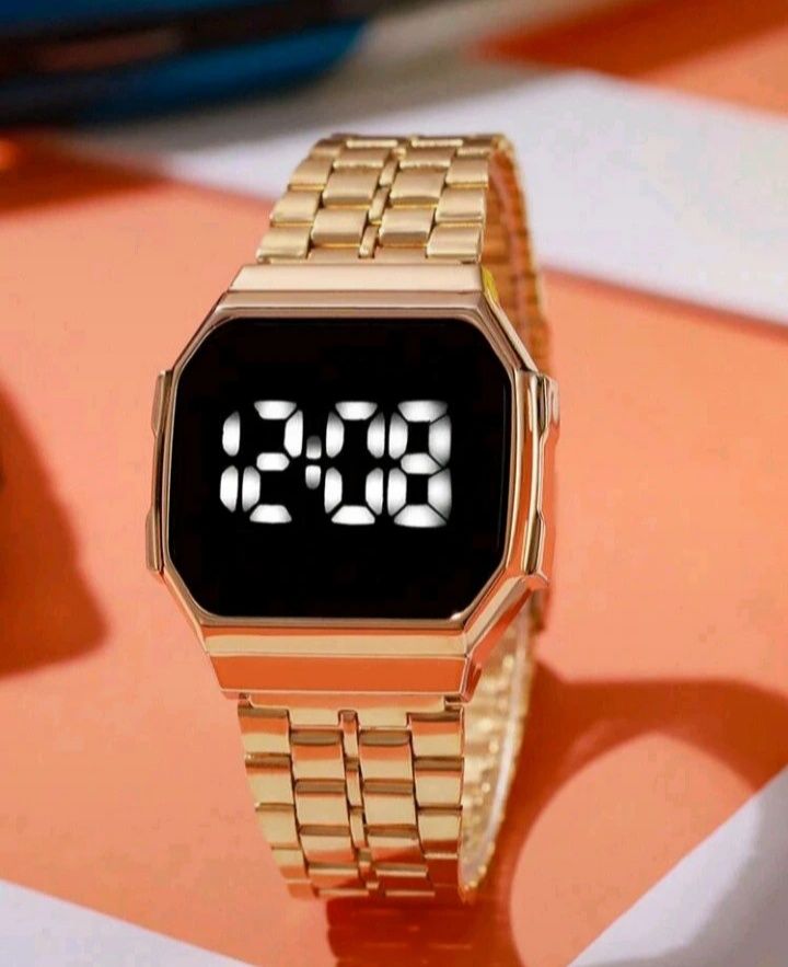 Relógio digital eletrônico com tela LED e pulseira de aço, adequado pa
