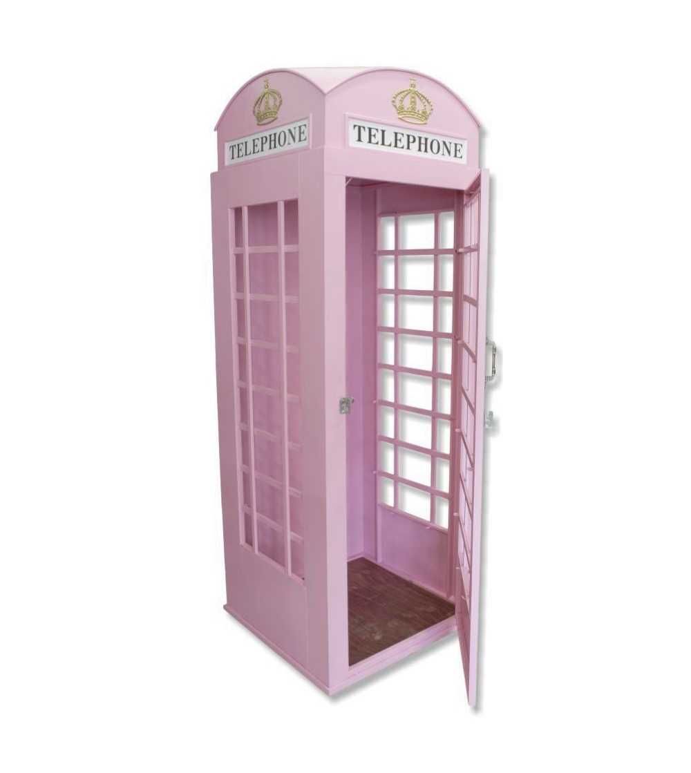 Cabine de telefone rosa vintage 2,20 m