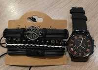 Czarny zegarek męski plus bransoletki