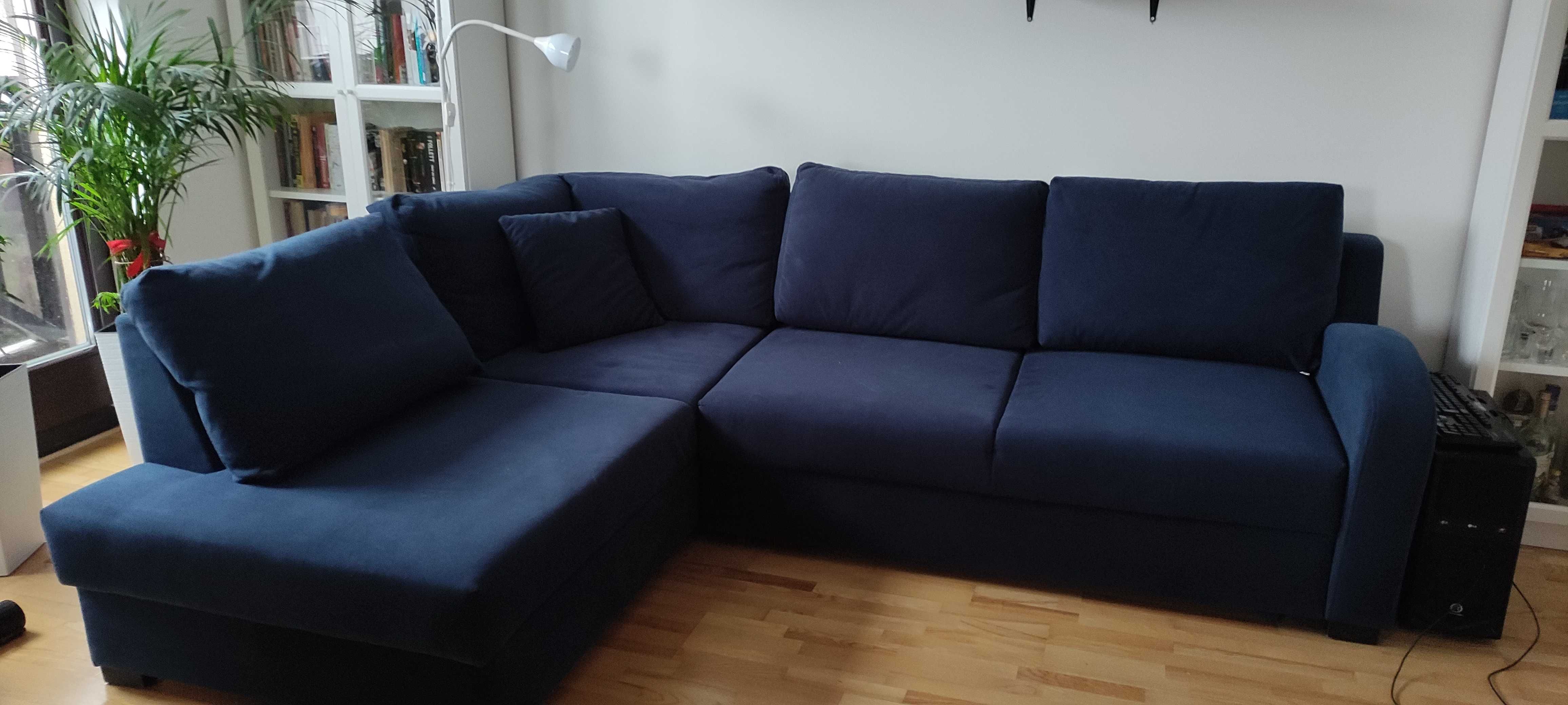 Granatowy narożnik z funkcją spania jak nowy - odbiór osobisty