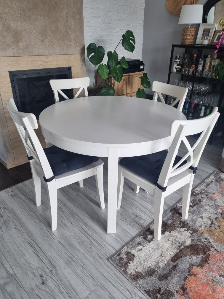 Stół + 6 krzeseł Ikea Ingolf, biały, drewniany