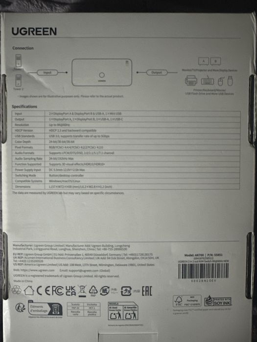 KVM Перемекач 8K UGREEN AK 700 Black