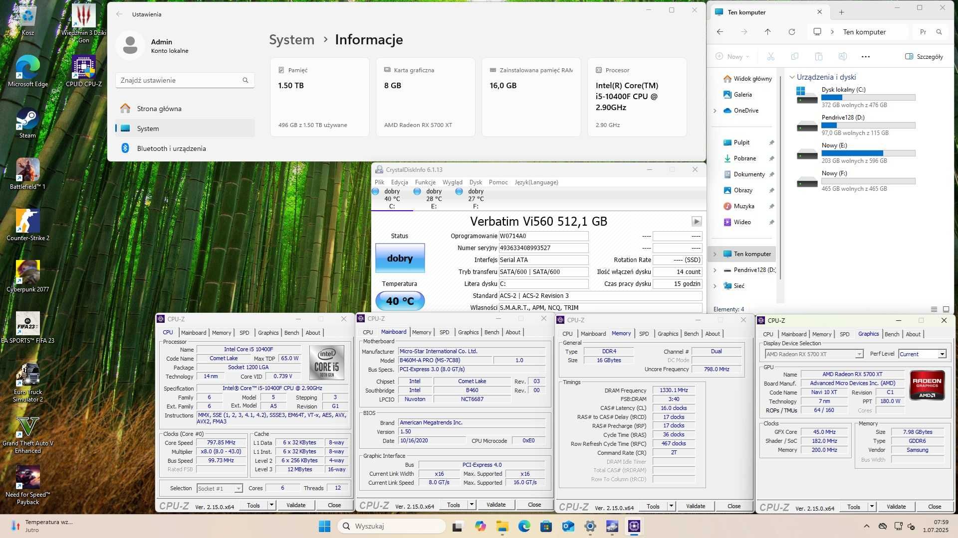 Świetny, superszybki i wydajny komputer do gier i5 x12/16DDR4/RX5700XT